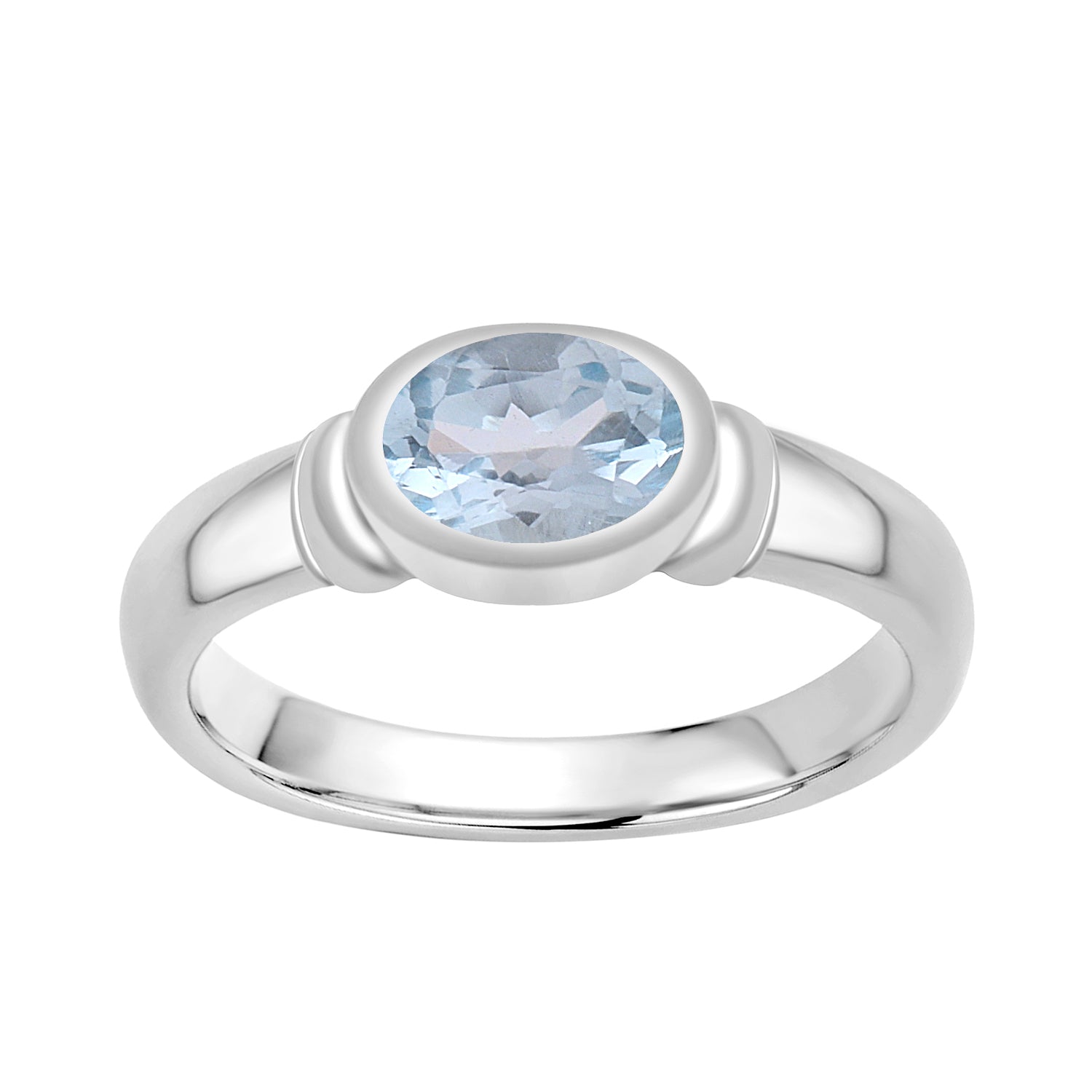 Dainty 925 Sterling Silver Stackable Oval-Shaped 1 Ctw Aquamarine Women Ring - Kimaya INC