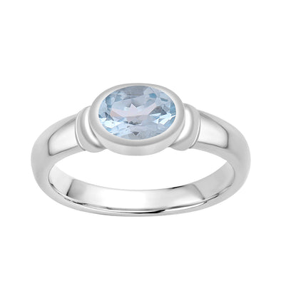 Dainty 925 Sterling Silver Stackable Oval-Shaped 1 Ctw Aquamarine Women Ring - Kimaya INC