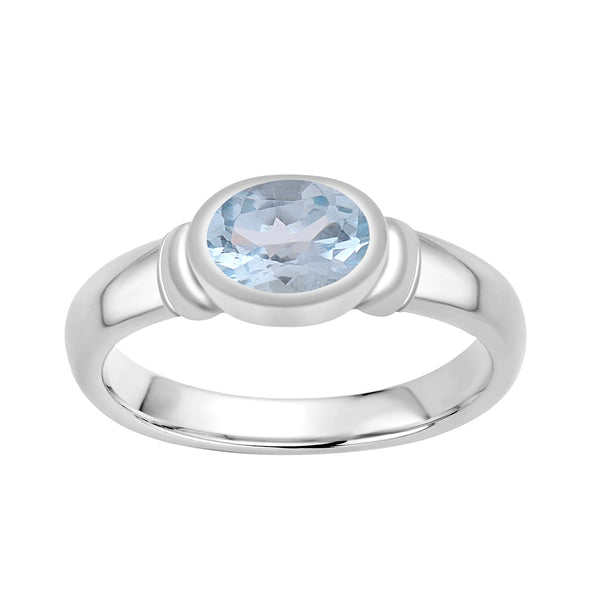 Dainty 925 Sterling Silver Stackable Oval-Shaped 1 Ctw Aquamarine Women Ring - Kimaya INC