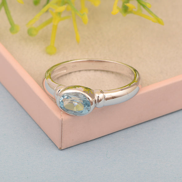 Dainty 925 Sterling Silver Stackable Oval-Shaped 1 Ctw Aquamarine Women Ring - Kimaya INC