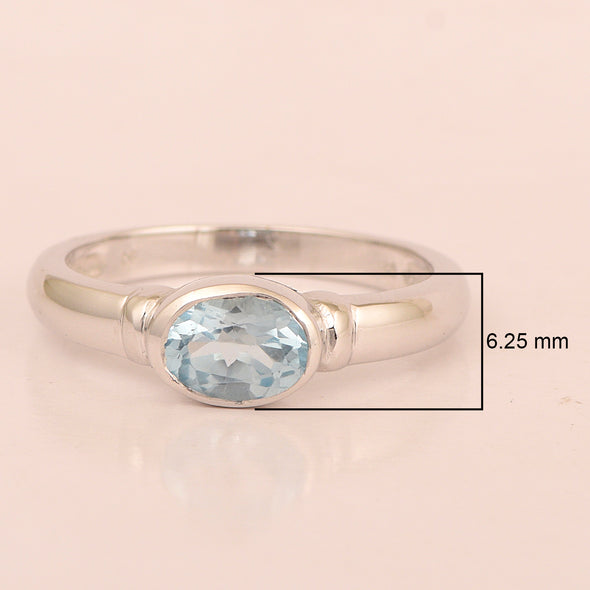 Dainty 925 Sterling Silver Stackable Oval-Shaped 1 Ctw Aquamarine Women Ring - Kimaya INC