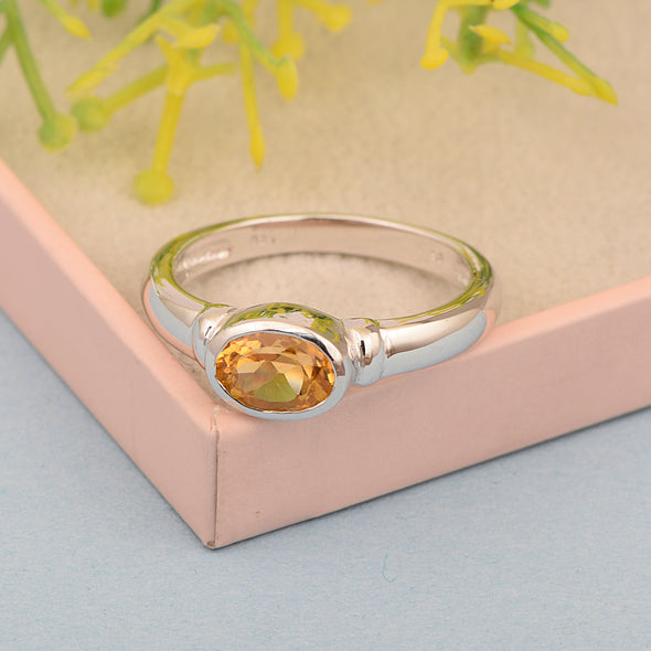 Dainty 925 Sterling Silver Stackable Oval-Shaped 1 Ctw Citrine Women Ring - Kimaya INC