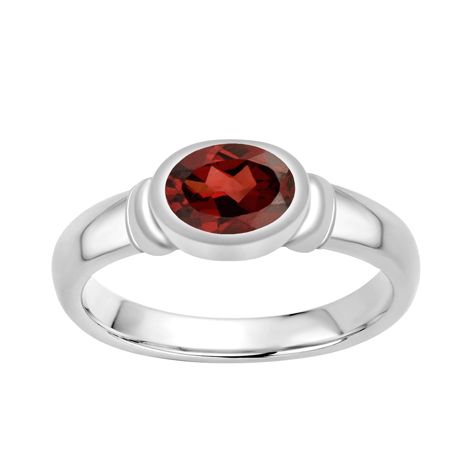 Dainty 925 Sterling Silver Stackable Oval-Shaped 1 Ctw Garnet Women Ring - Kimaya INC