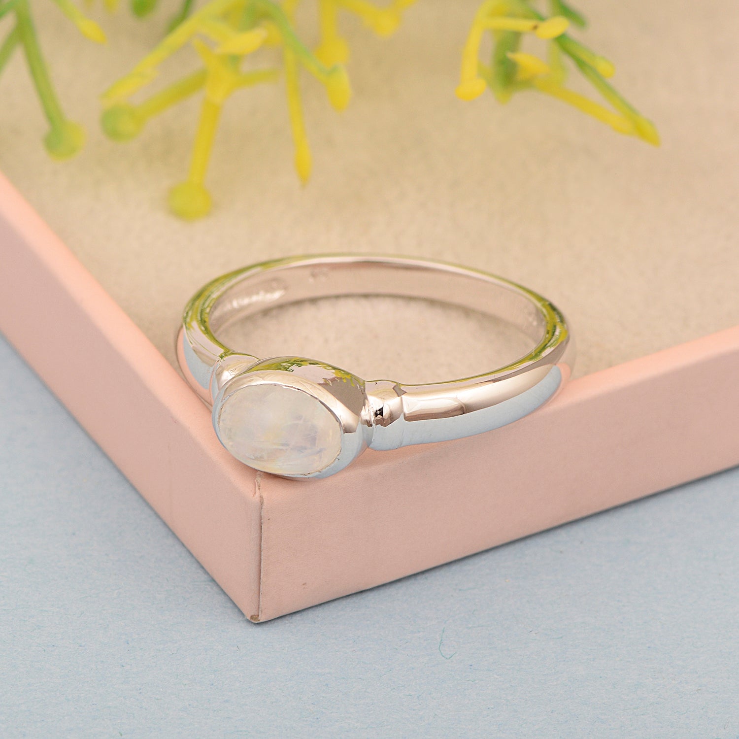 Dainty 925 Sterling Silver Stackable Oval-Shaped 1 Ctw Moonstone Women Ring - Kimaya INC