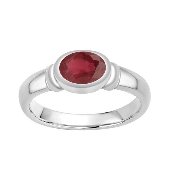 Dainty 925 Sterling Silver Stackable Oval-Shaped 1 Ctw Ruby Women Ring - Kimaya INC