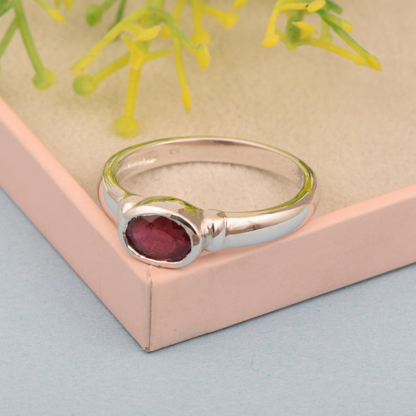 Dainty 925 Sterling Silver Stackable Oval-Shaped 1 Ctw Ruby Women Ring - Kimaya INC