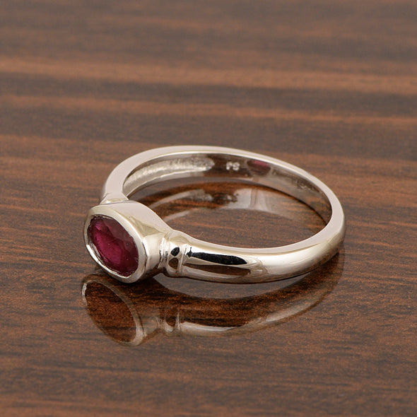 Dainty 925 Sterling Silver Stackable Oval-Shaped 1 Ctw Ruby Women Ring - Kimaya INC