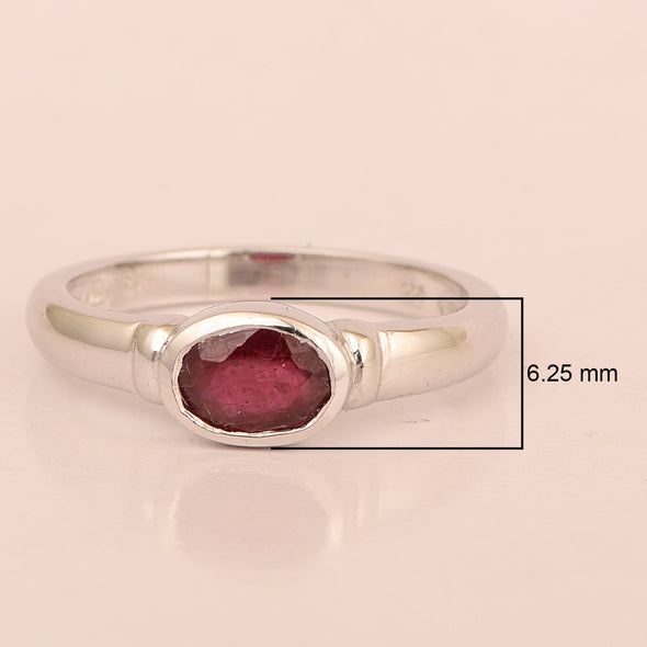Dainty 925 Sterling Silver Stackable Oval-Shaped 1 Ctw Ruby Women Ring - Kimaya INC