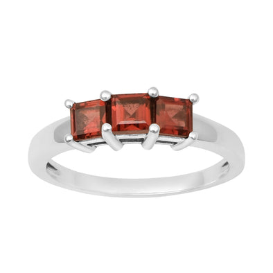 3-Stone Band Round 4mm Red Garnet Gemstone 925 Sterling Silver Ring - Kimaya INC