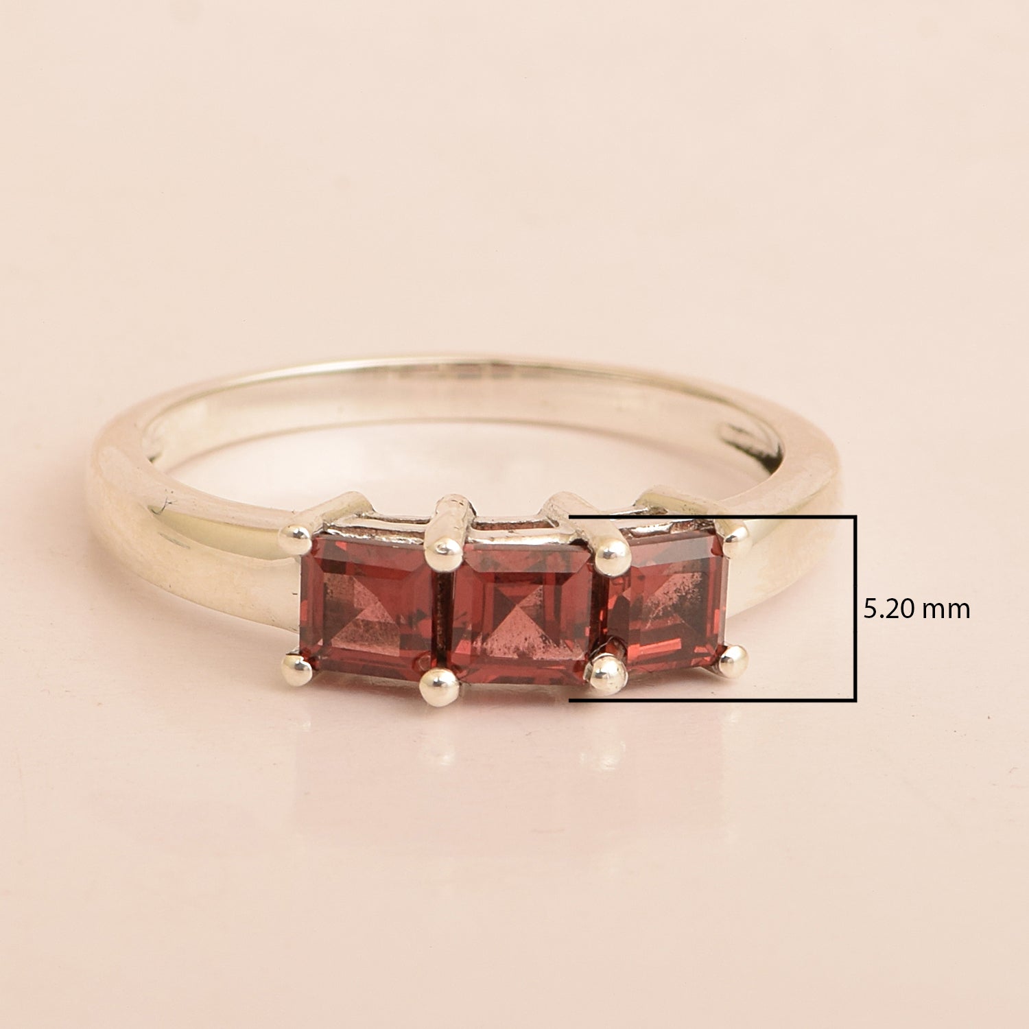 3-Stone Band Round 4mm Red Garnet Gemstone 925 Sterling Silver Ring - Kimaya INC