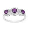 925 Sterling Silver Round 1.05 Ct Amethyst 3-Stone Engagement Ring - Kimaya INC