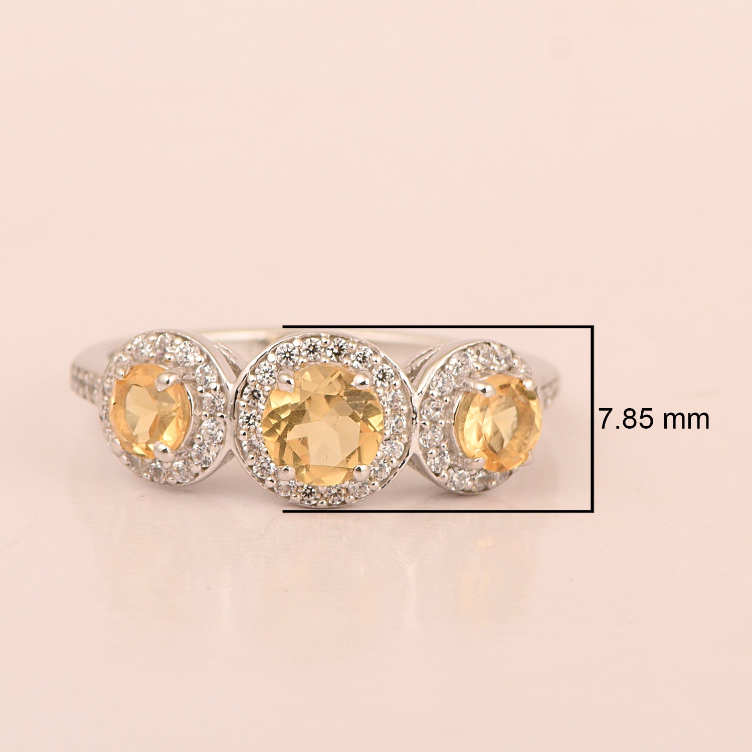 925 Sterling Silver Round 1.05 Ct Citrine 3-Stone Engagement Ring - Kimaya INC