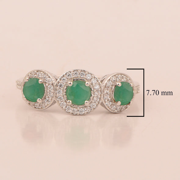 925 Sterling Silver Round 1.05 Ct Emerald 3-Stone Engagement Ring - Kimaya INC