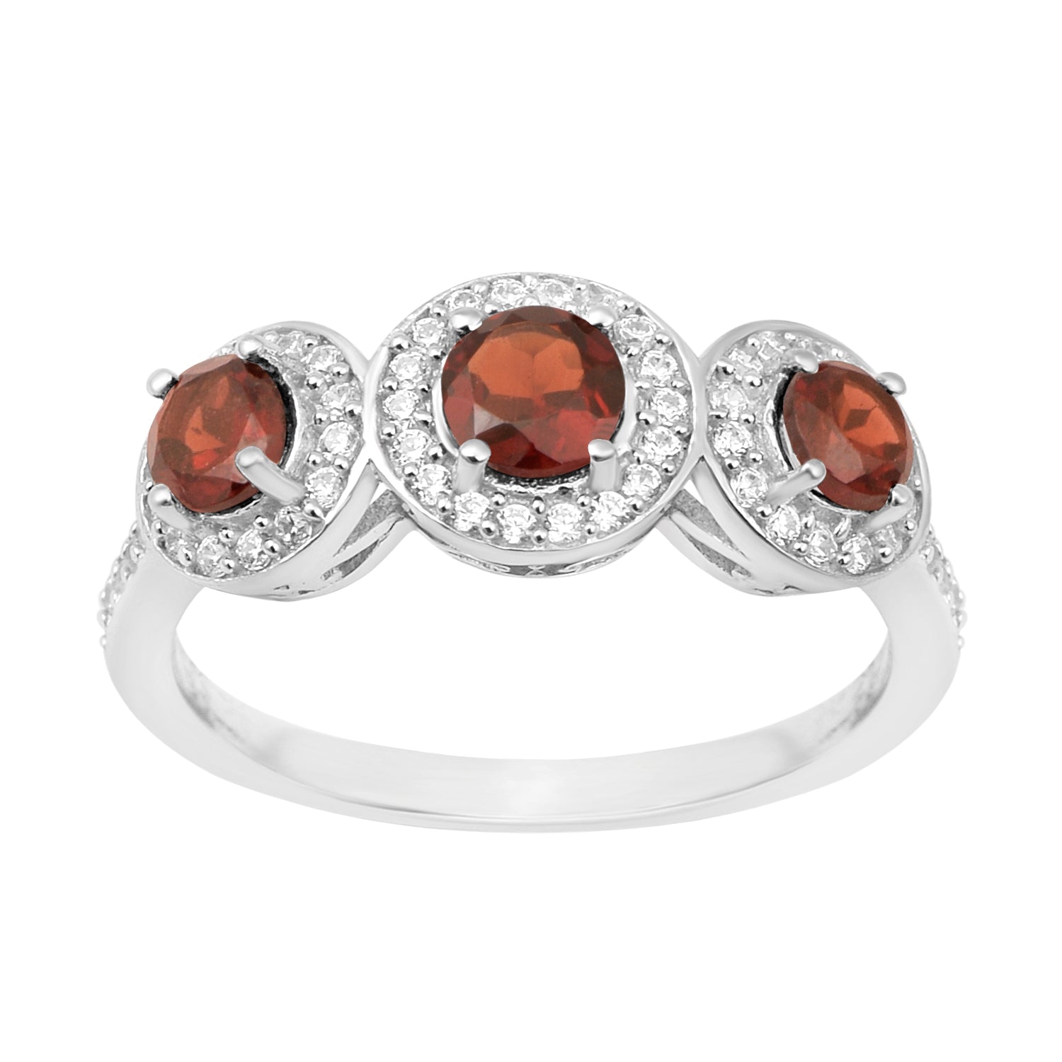 925 Sterling Silver Round 1.05 Ct Garnet 3-Stone Engagement Ring - Kimaya INC