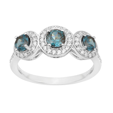 925 Sterling Silver Round 1.05 Ct London Blue Topaz 3-Stone Engagement Ring - Kimaya INC