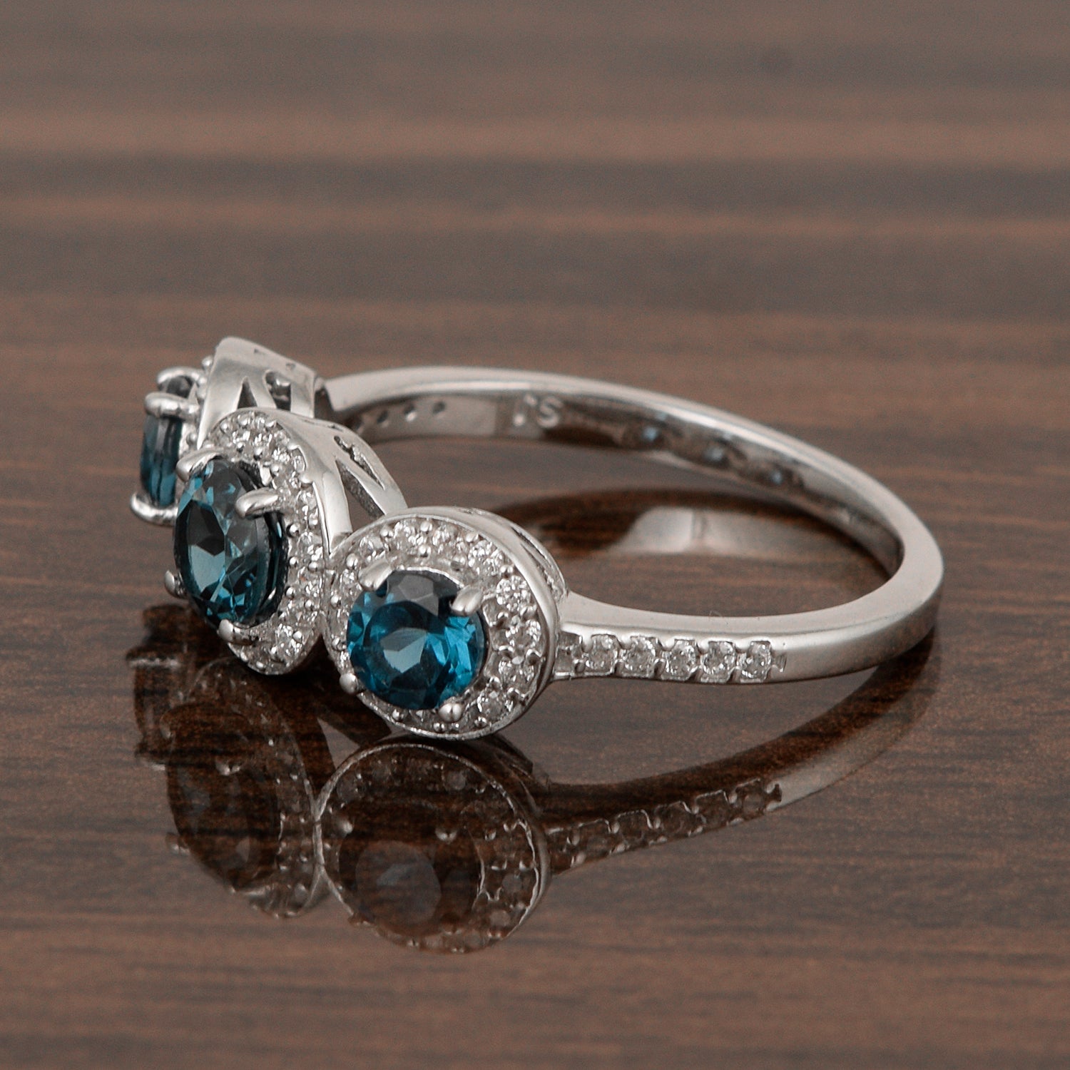 925 Sterling Silver Round 1.05 Ct London Blue Topaz 3-Stone Engagement Ring - Kimaya INC