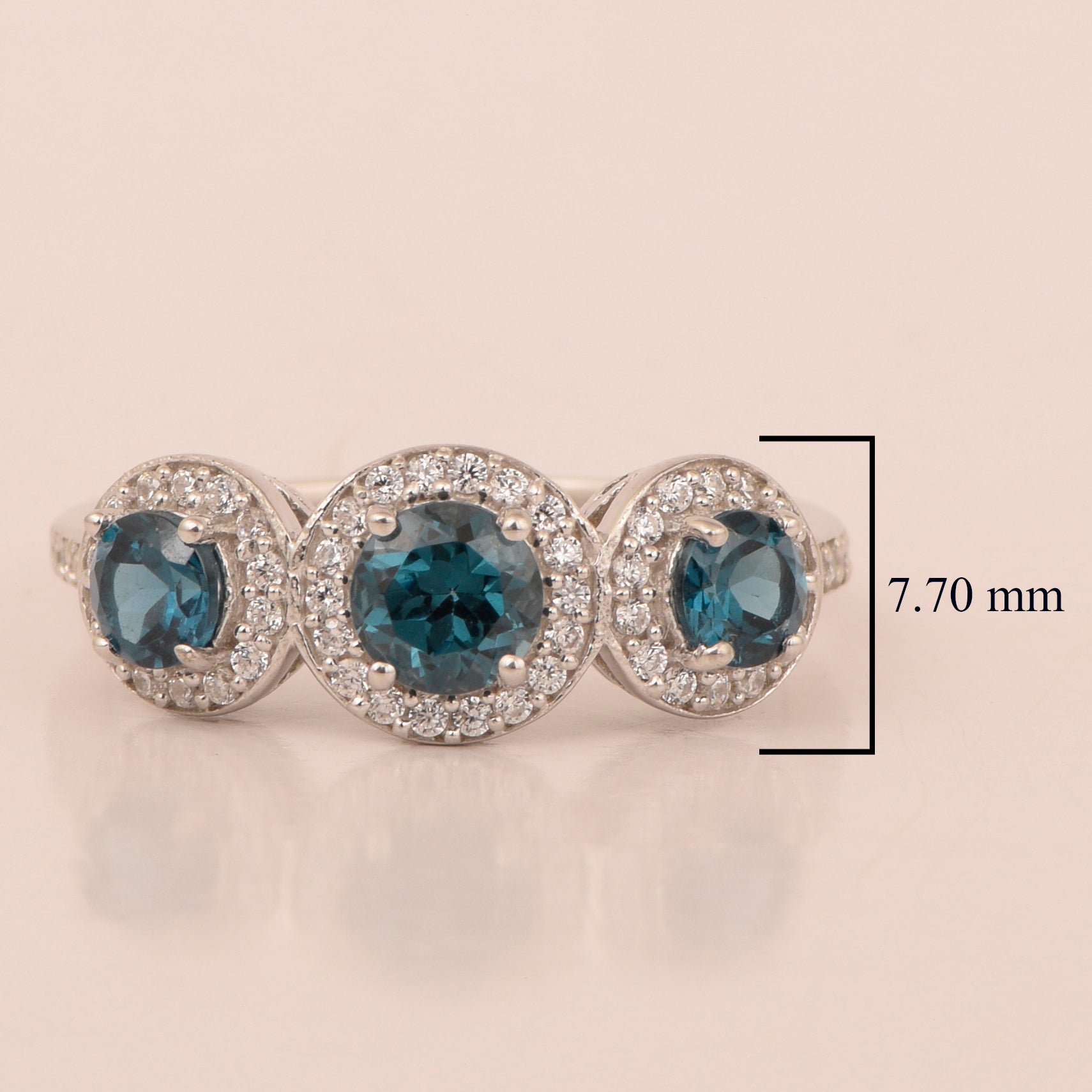 925 Sterling Silver Round 1.05 Ct London Blue Topaz 3-Stone Engagement Ring - Kimaya INC