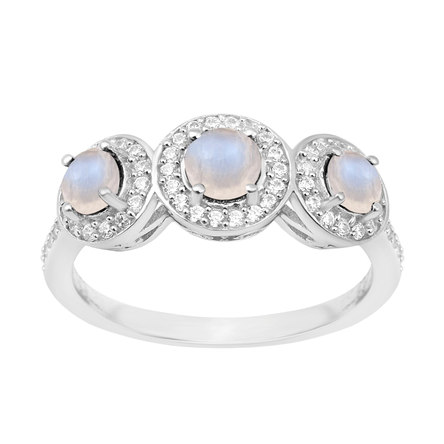 925 Sterling Silver Round 1.05 Ct Moonstone 3-Stone Engagement Ring - Kimaya INC