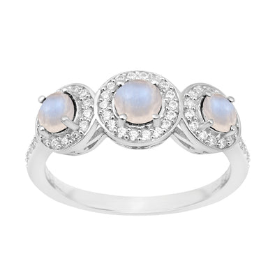 925 Sterling Silver Round 1.05 Ct Moonstone 3-Stone Engagement Ring - Kimaya INC