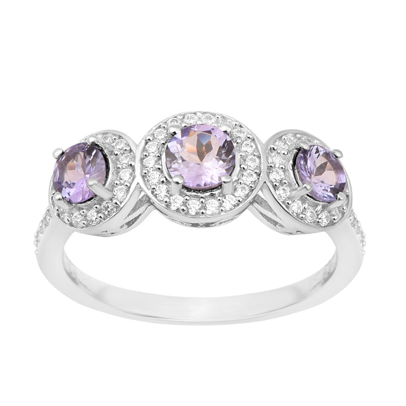 925 Sterling Silver Round 1.05 Ct Tanzanite 3-Stone Engagement Ring - Kimaya INC