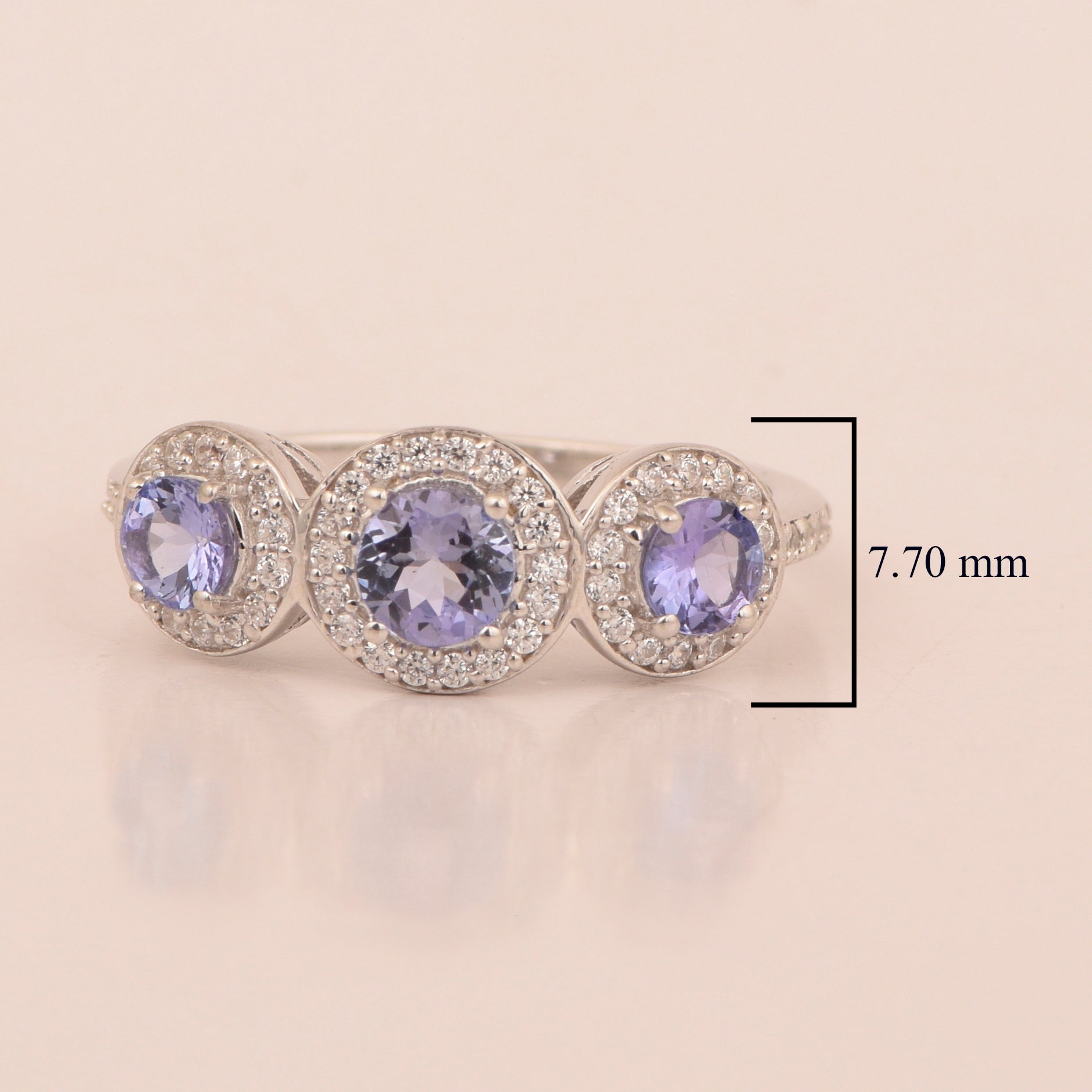 925 Sterling Silver Round 1.05 Ct Tanzanite 3-Stone Engagement Ring - Kimaya INC
