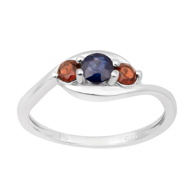 925 Sterling Silver Three-Stone Oval 1.35 Ctw Aquamarine Women's Ring - Kimaya INC
