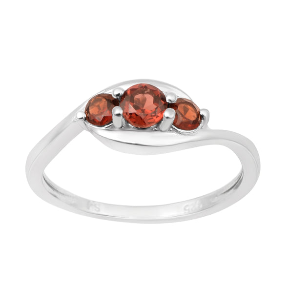 925 Sterling Silver Three-Stone Oval 1.35 Ctw Garnet Women's Ring - Kimaya INC