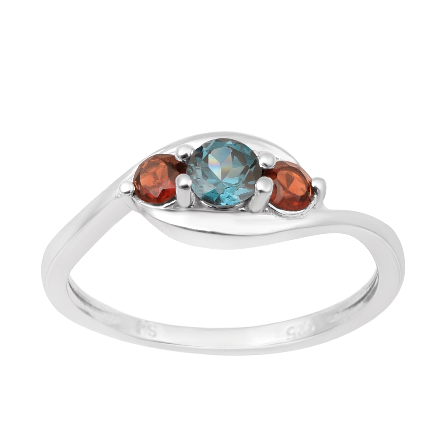 925 Sterling Silver Three-Stone Oval 1.35 Ctw London Blue Topaz Women's Ring - Kimaya INC