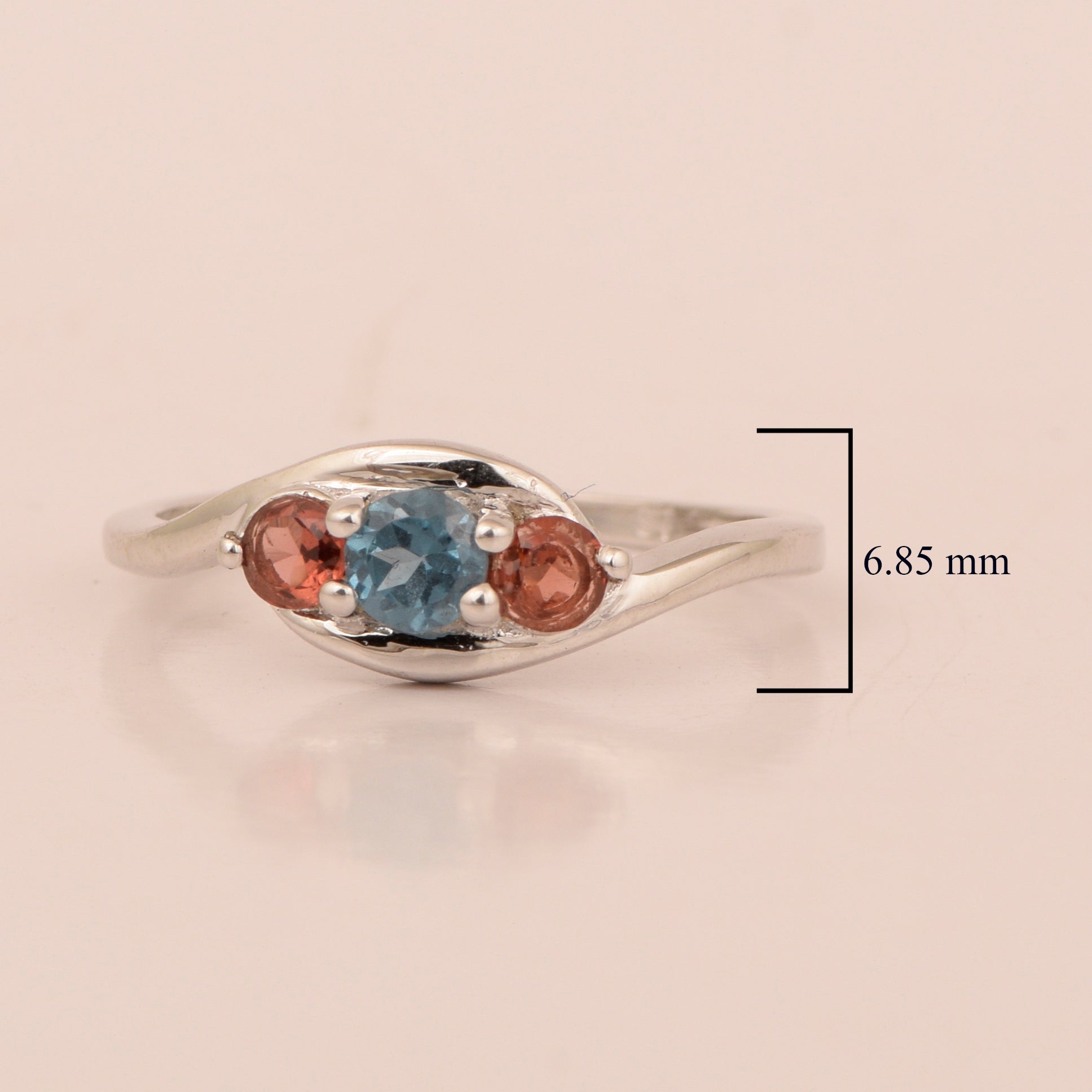 925 Sterling Silver Three-Stone Oval 1.35 Ctw London Blue Topaz Women's Ring - Kimaya INC