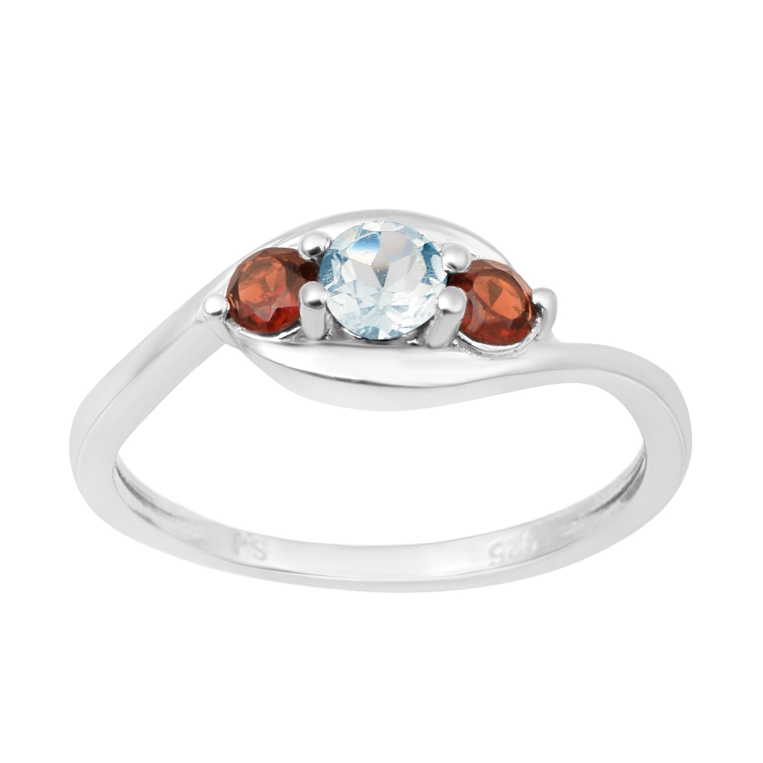 925 Sterling Silver Three-Stone Oval 1.35 Ctw Swiss Blue Topaz Women's Ring - Kimaya INC
