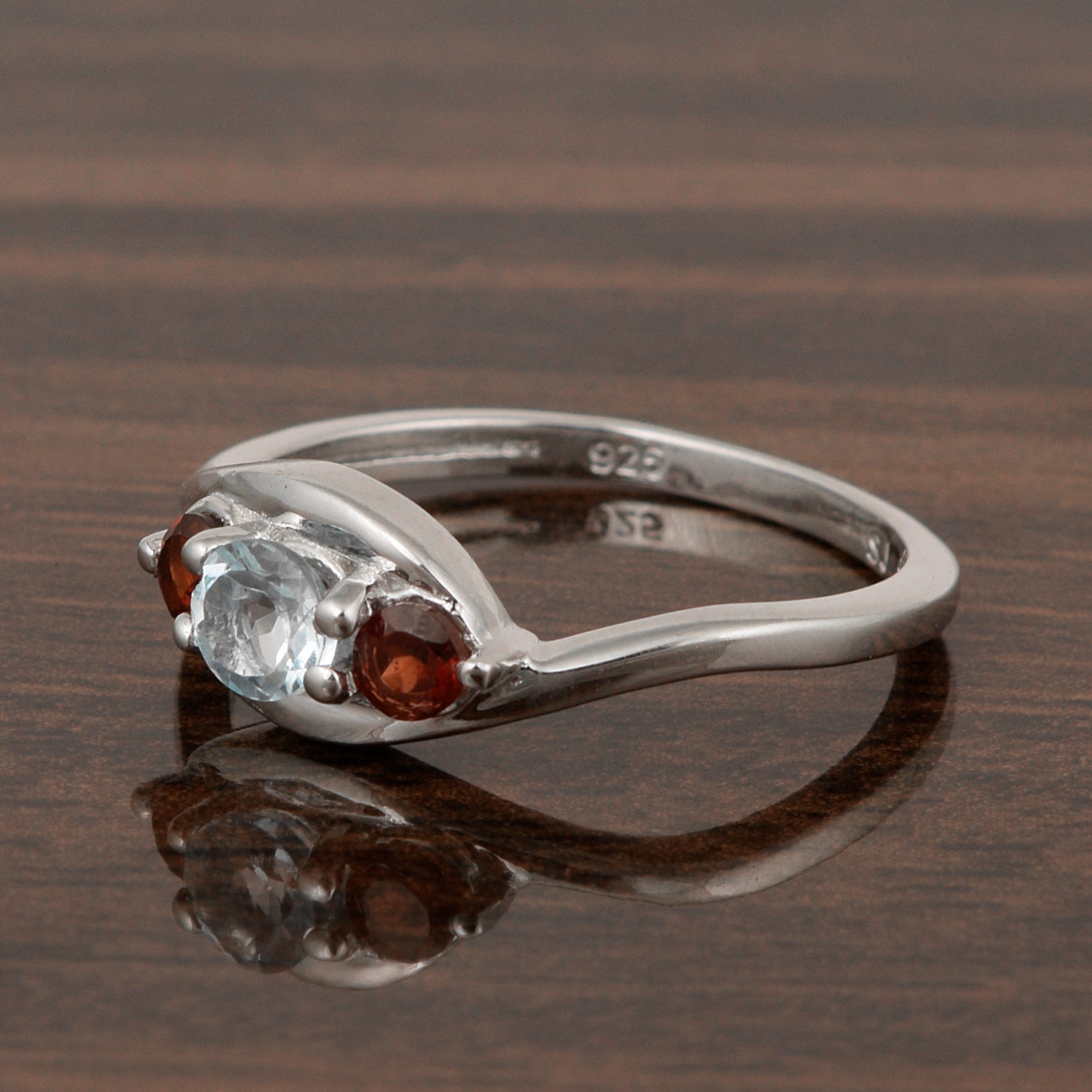 925 Sterling Silver Three-Stone Oval 1.35 Ctw Swiss Blue Topaz Women's Ring - Kimaya INC