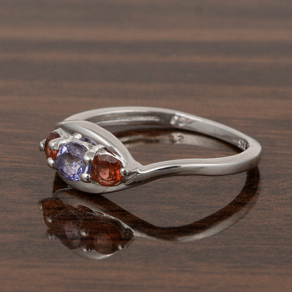925 Sterling Silver Three-Stone Oval 1.35 Ctw Tanzanite Women's Ring - Kimaya INC