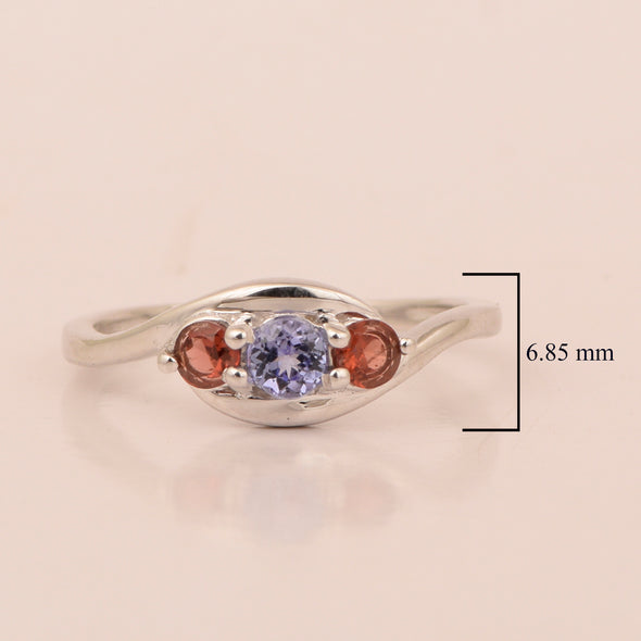 925 Sterling Silver Three-Stone Oval 1.35 Ctw Tanzanite Women's Ring - Kimaya INC