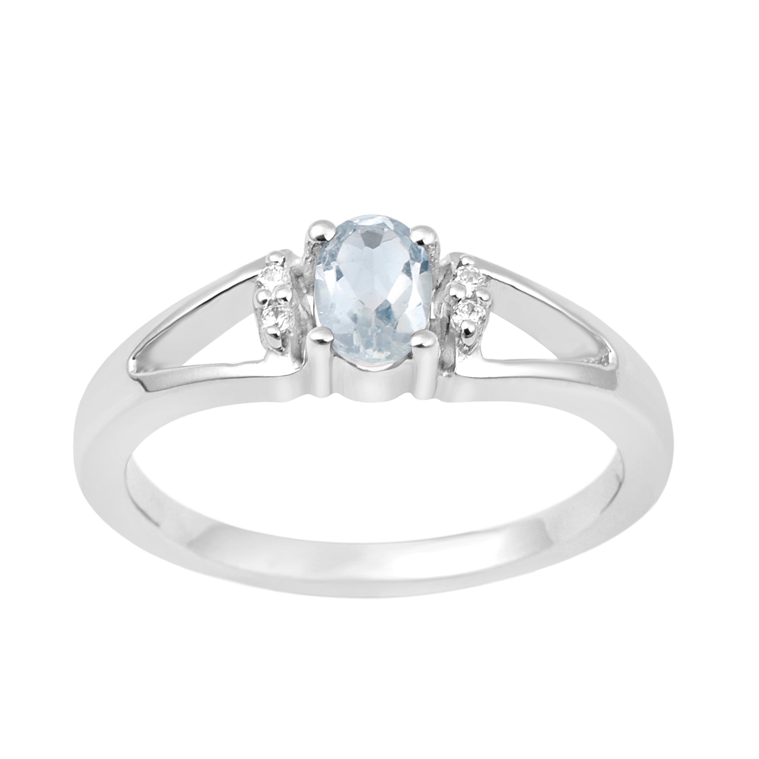 Classic Oval 6X4 MM Aquamarine Solitaire Engagement 925 Sterling Silver Rings for Women - Kimaya INC