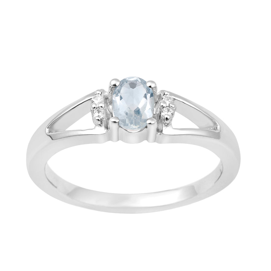 Aquamarine 6x4 MM Oval Solitaire Ring - Sterling Silver