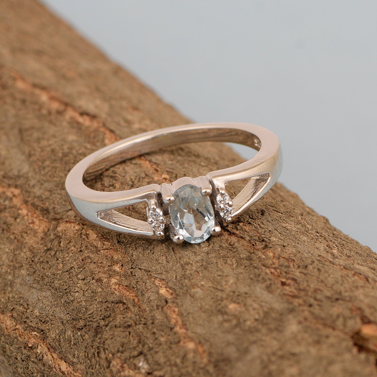 Classic Oval 6X4 MM Aquamarine Solitaire Engagement 925 Sterling Silver Rings for Women - Kimaya INC