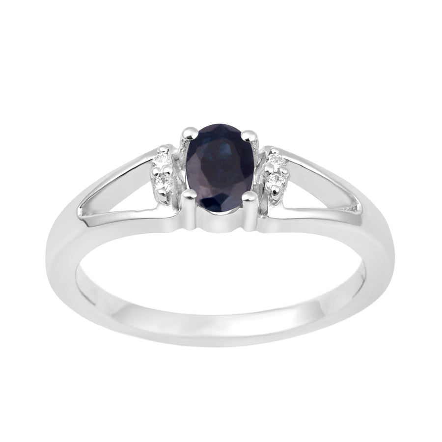 Black Spinel 6x4 MM Oval Solitaire Ring - Sterling Silver