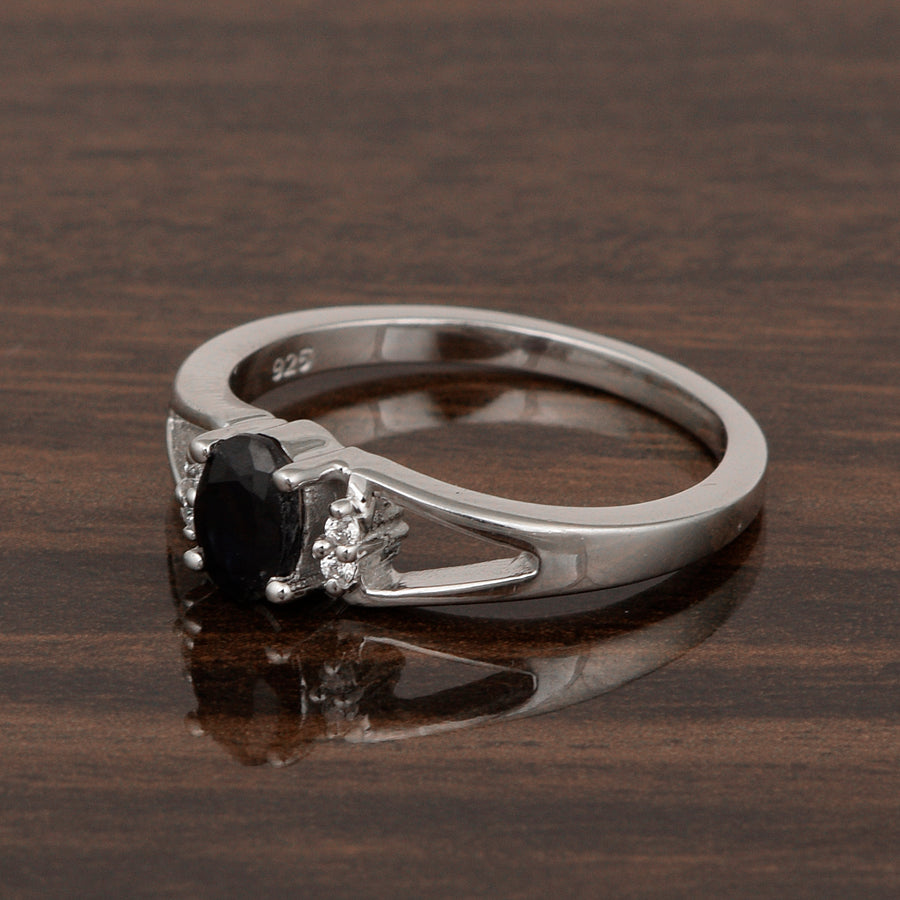 Black Spinel 6x4 MM Oval Solitaire Ring - Sterling Silver