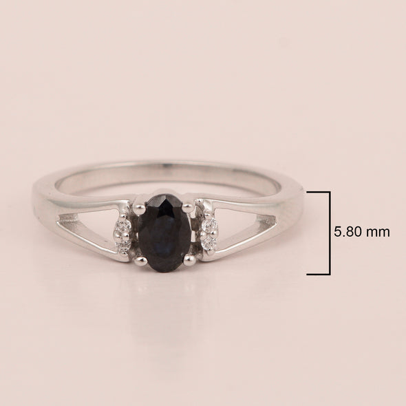 925 Sterling Silver Oval 6x4mm Blue Sapphire Solitaire Rings - Kimaya INC