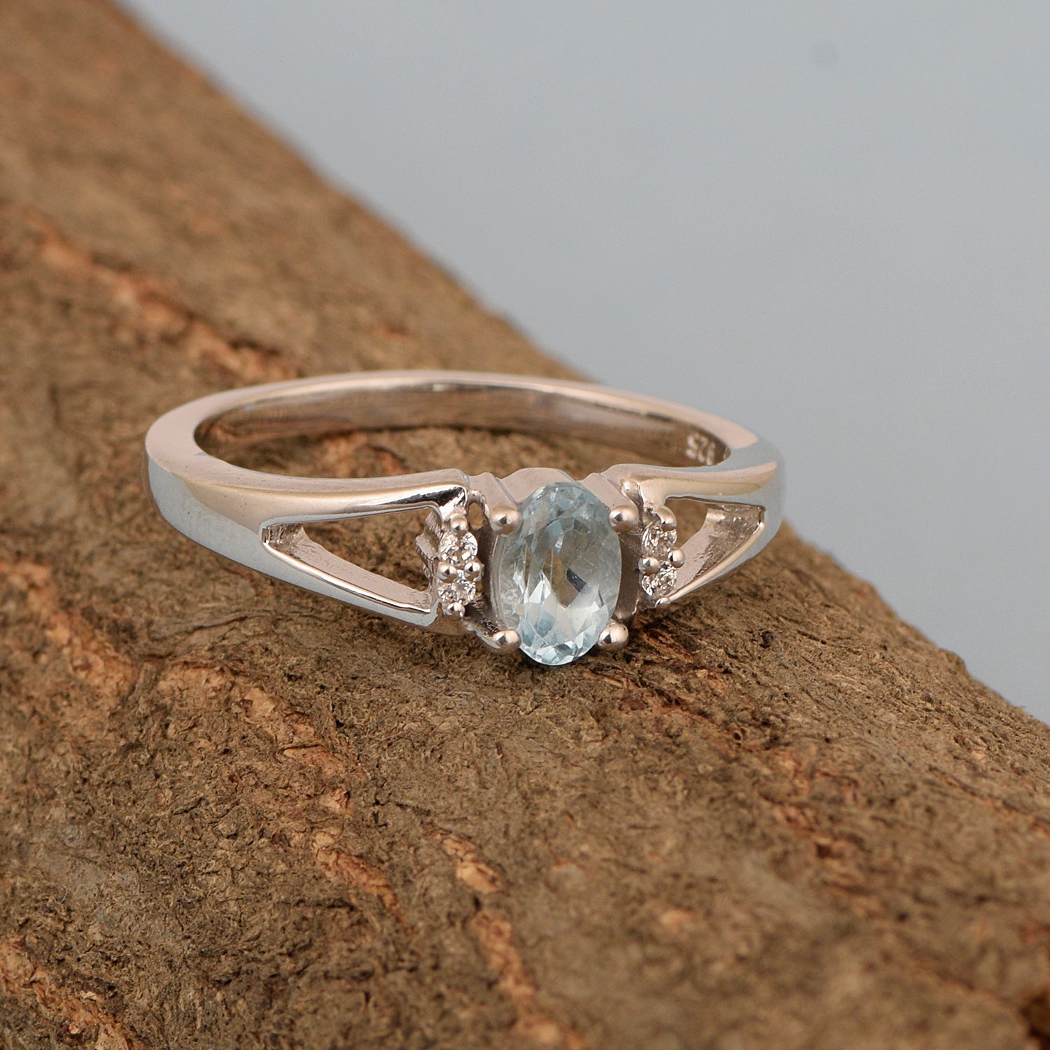 Classic Oval 6X4 MM Blue Topaz Solitaire Engagement 925 Sterling Silver Rings for Women - Kimaya INC