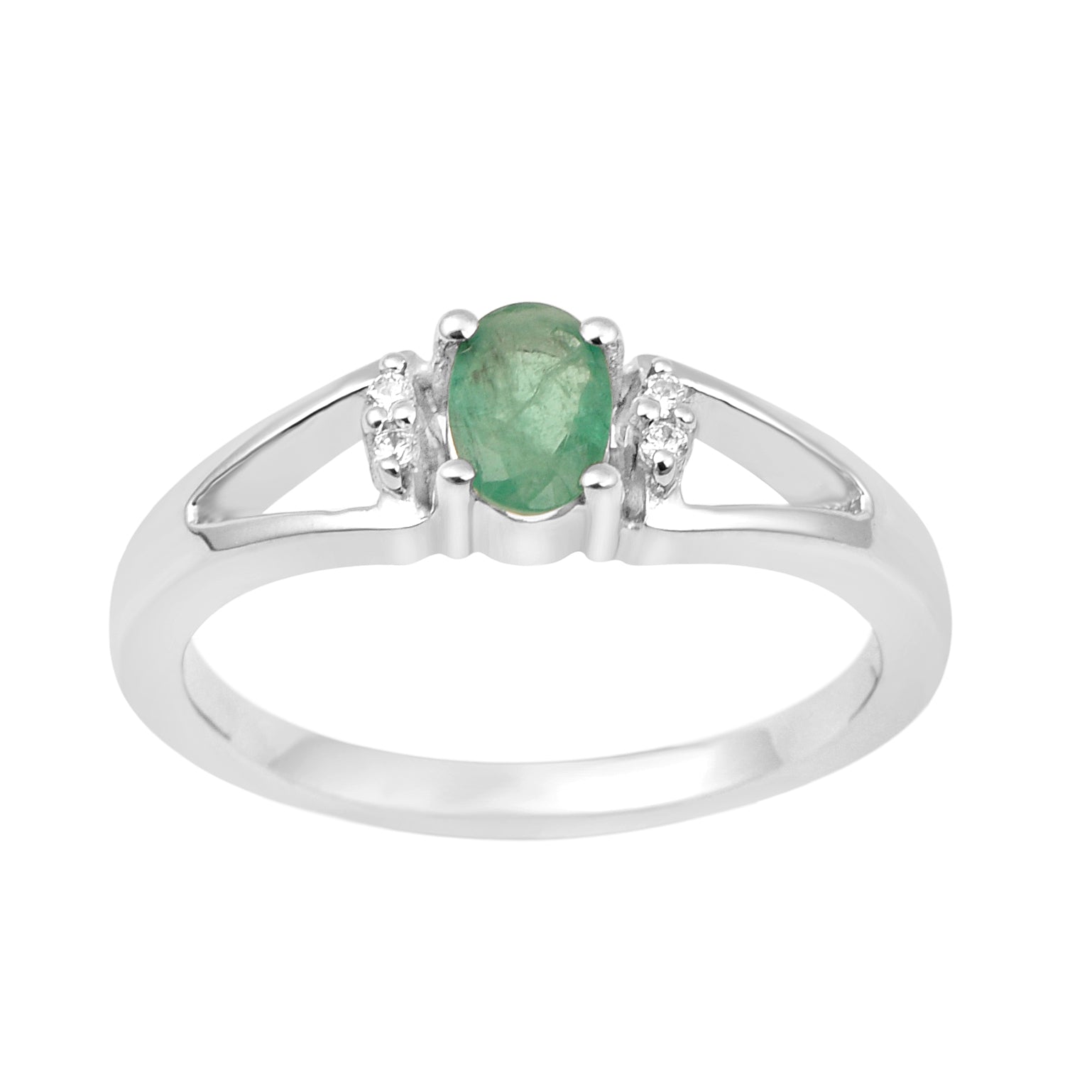 Classic Oval 6X4 MM Emerald Solitaire Engagement 925 Sterling Silver Rings for Women - Kimaya INC