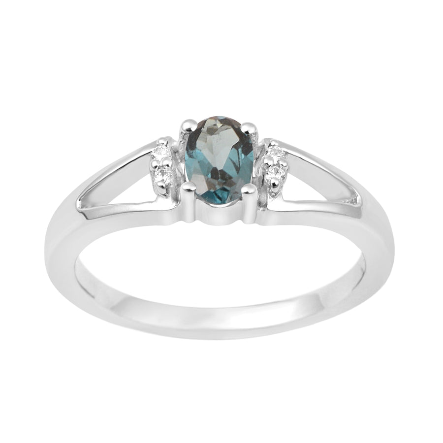 London Blue Topaz 6x4 MM Oval Solitaire Ring - Sterling Silver