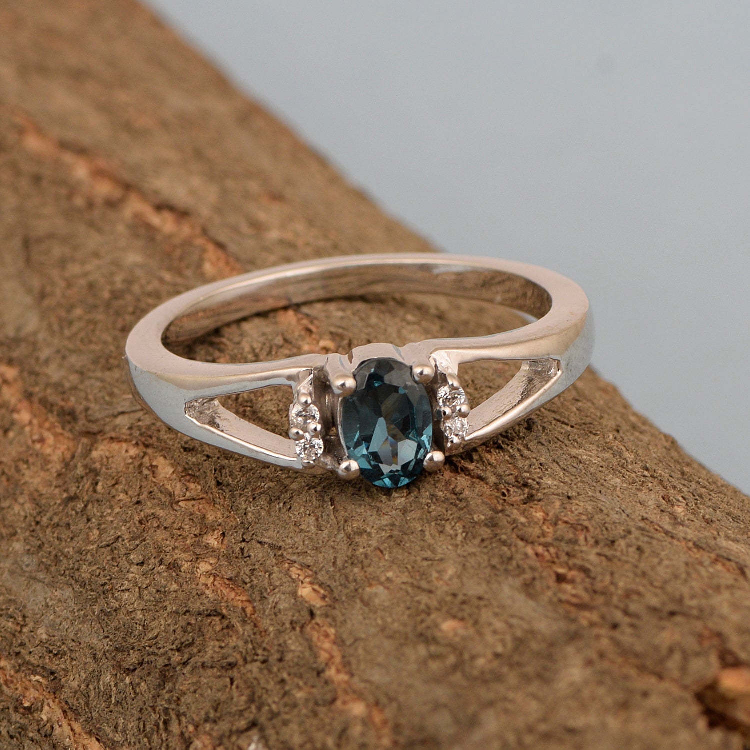 Classic Oval 6X4 MM London Blue Topaz Solitaire Engagement 925 Sterling Silver Rings for Women - Kimaya INC