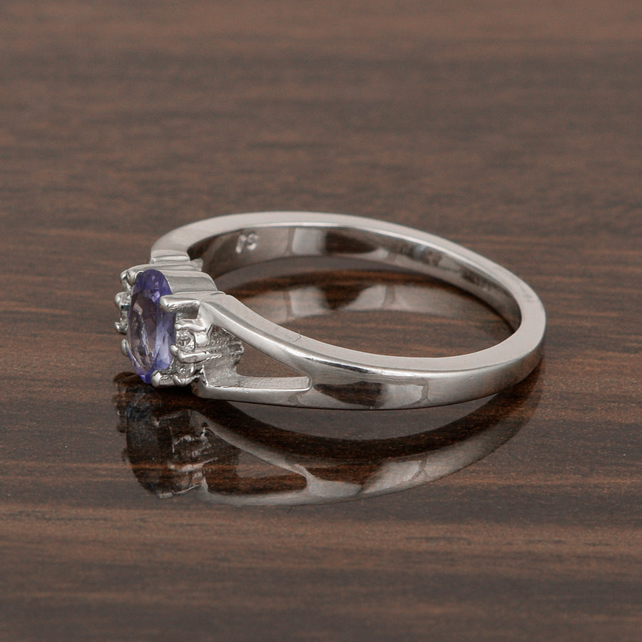Tanzanite 6x4 MM Oval Solitaire Ring - Sterling Silver