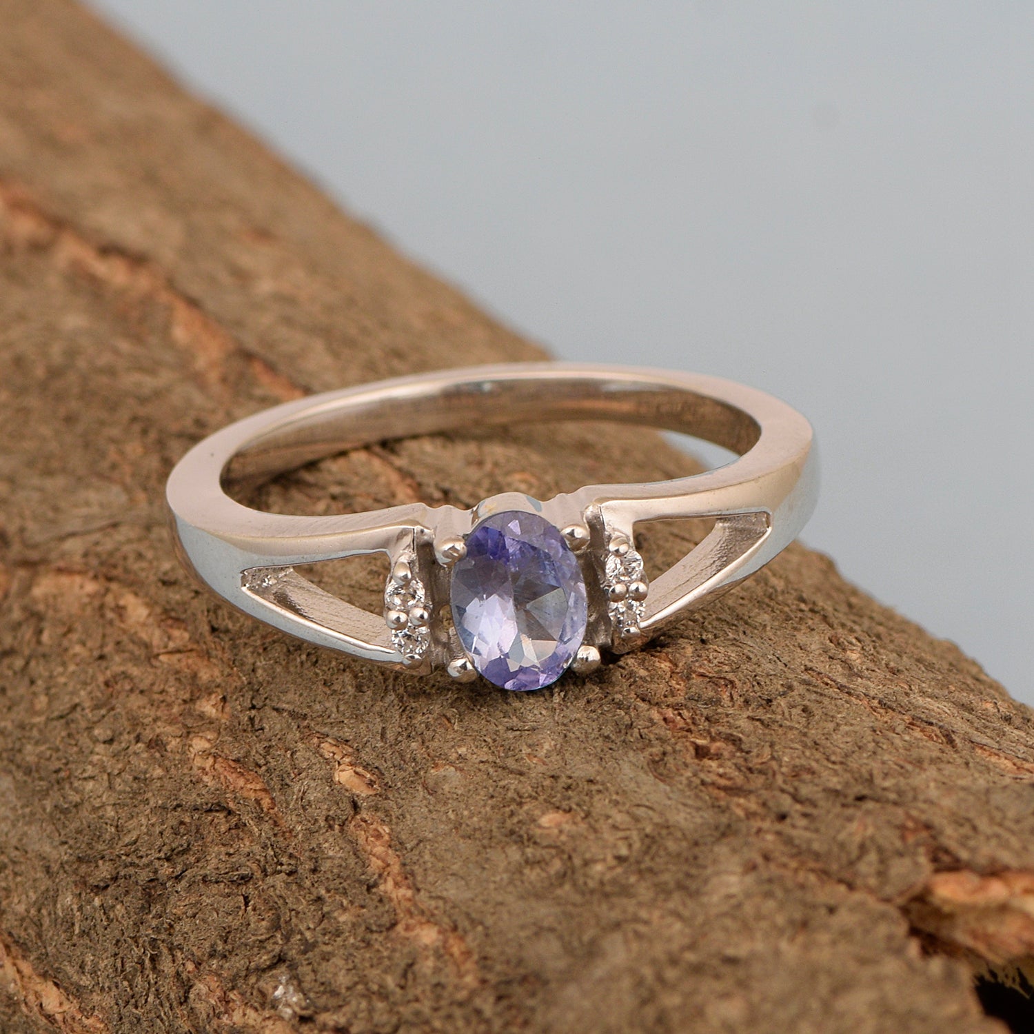 Classic Oval 6X4 MM Tanzanite Solitaire Engagement 925 Sterling Silver Rings for Women - Kimaya INC