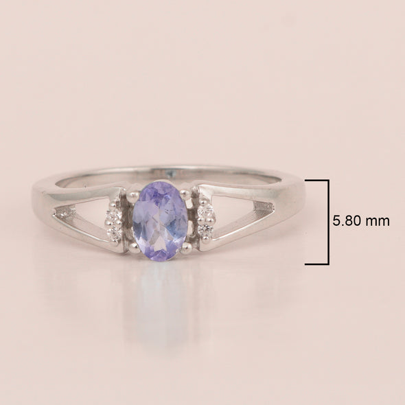 Classic Oval 6X4 MM Tanzanite Solitaire Engagement 925 Sterling Silver Rings for Women - Kimaya INC