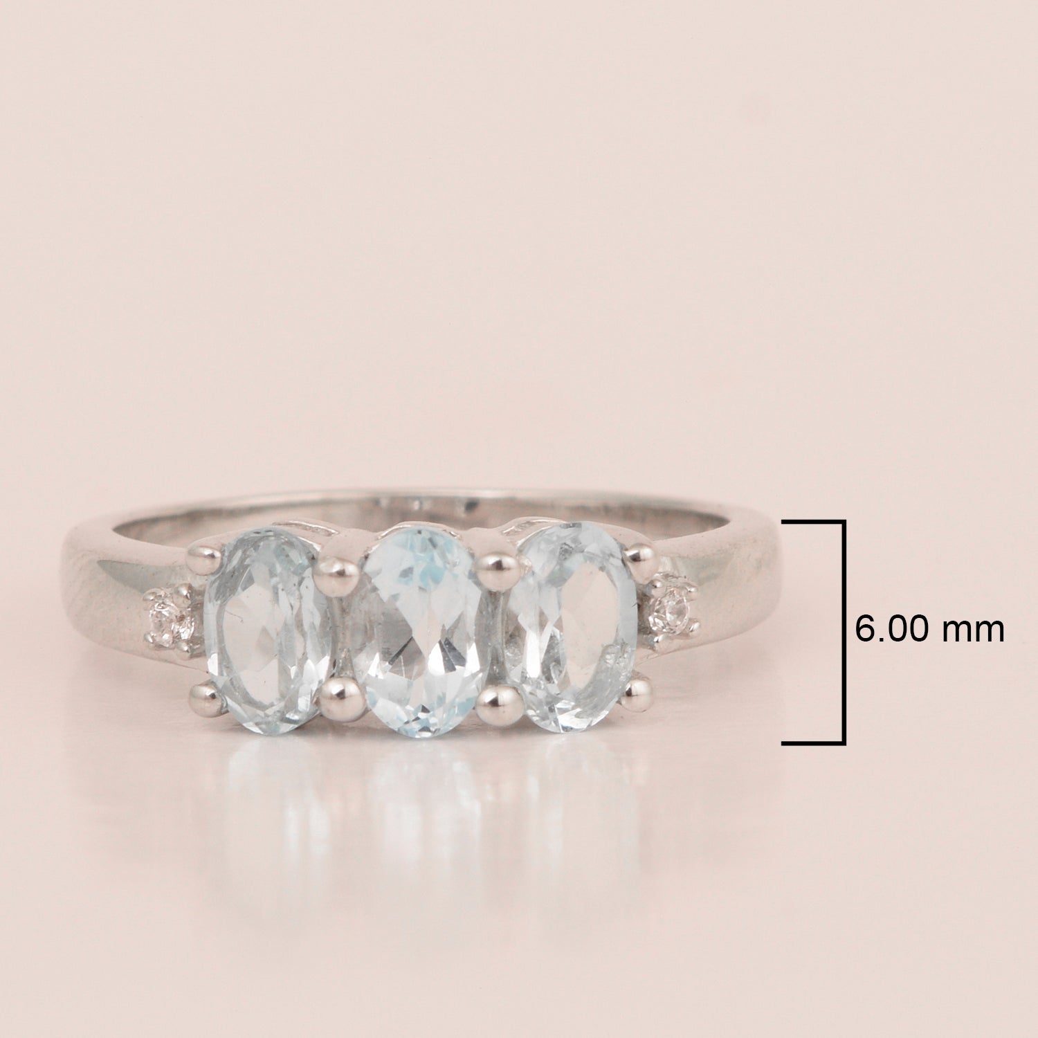 925 Sterling Silver Three-Stone Oval 1.35 Ctw Blue Topaz Women's Ring - Kimaya INC