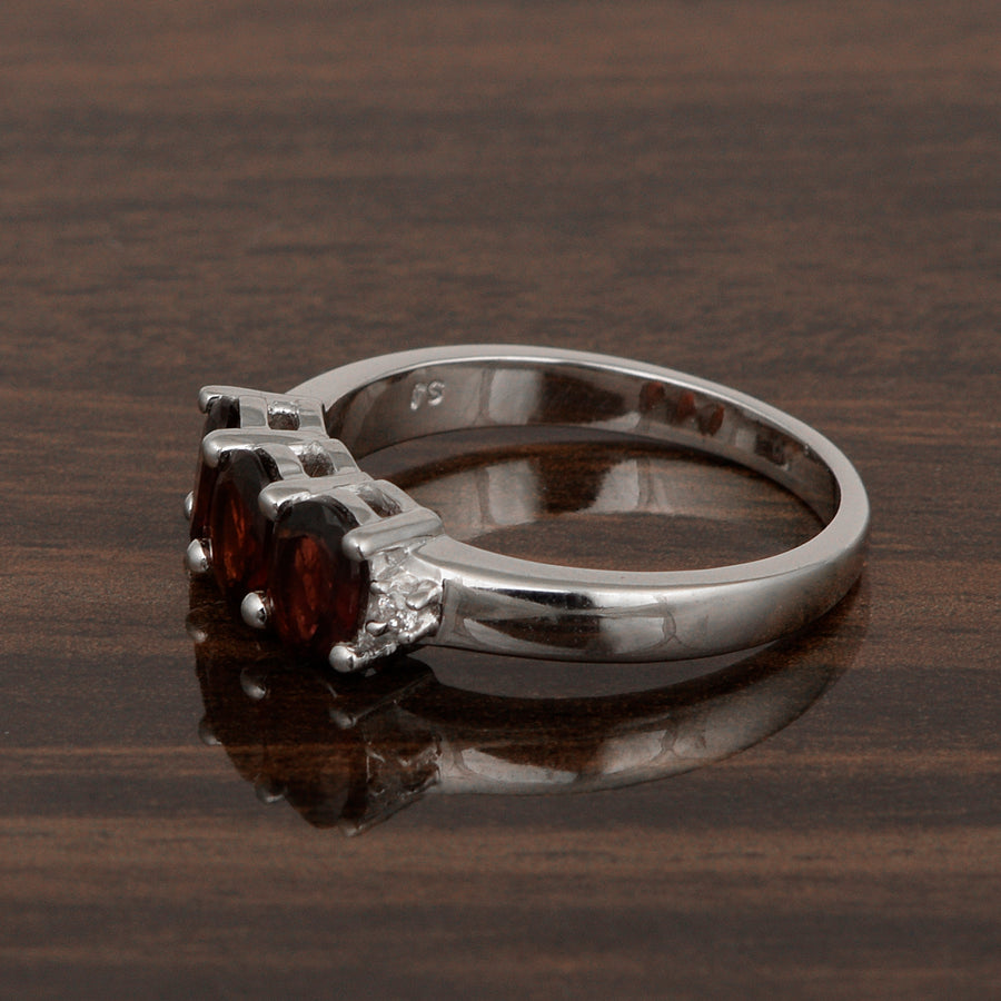 Garnet 6x4MM Oval Three-Stone Ring - Sterling Silver