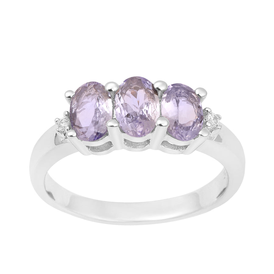 Tanzanite 6x4MM Oval Three-Stone Ring - Sterling Silver