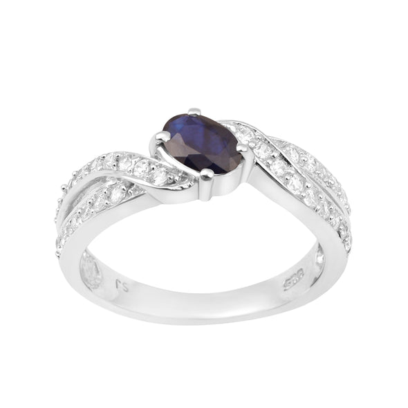 Sterling Silver Genuine Oval Blue Sapphire 1.20 Ctw Women Cluster Ring - Kimaya INC